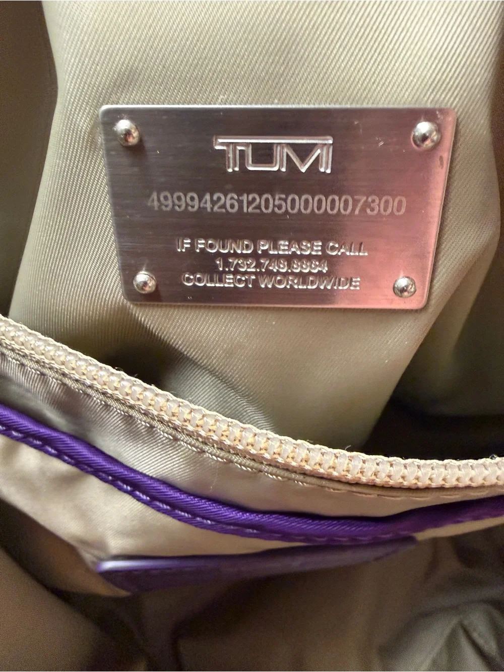 TUMI Voyageur Q Tote Purple Nylon Leather Straps Large Travel Shoulder Bag